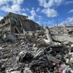 École pour filles Al-Huda à Jabaliya, détruite par les bombardements israéliens pendant la guerre de Gaza, 22 février 2025.